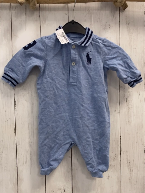 Ralph Lauren  Overall Gr. 62  helllau Polokragen blauer Druck + Streifenbund 