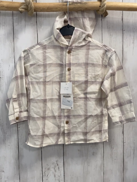 neu Zara  Hemd  Gr. 98  creme grau lachs kariert Kapuze NP 17,95 € 