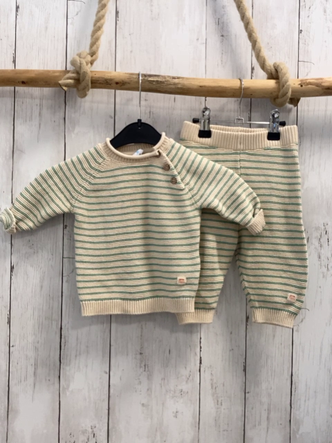 2tlg Pullover + Jogginghose Gr. 68  beige grün gestreift Strick