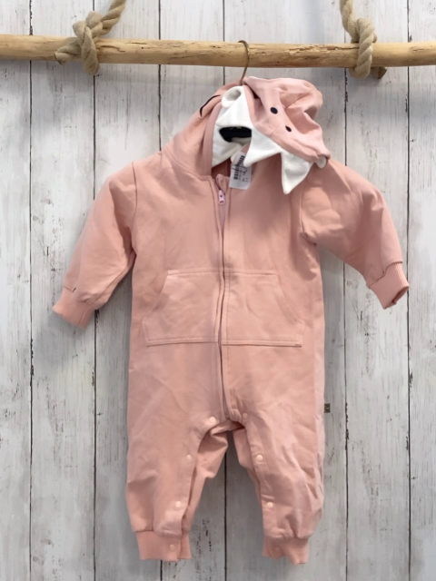   Overall Gr. 74  rosa Kapuze mit weißem dreieckigen Zähnen Tiergesicht 