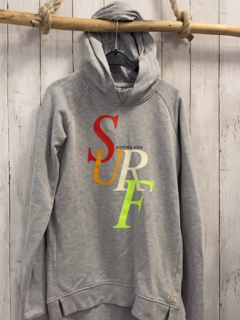 Scotch & Soda  Pullover  Gr. 164/170  grau Kapuze bunte Schrift 