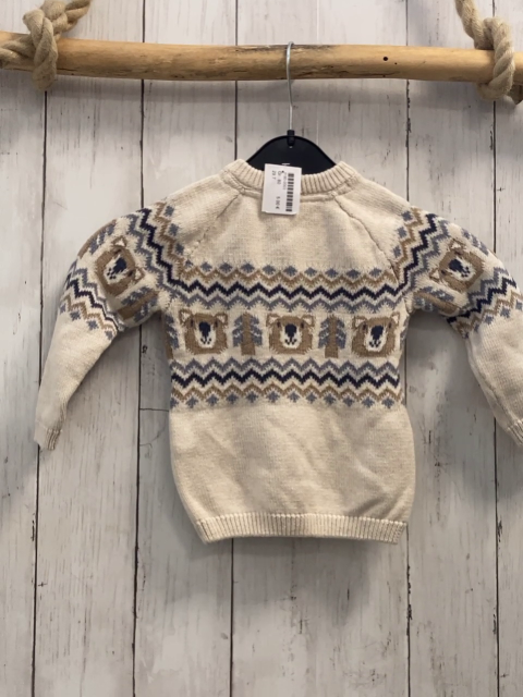   Pullover  Gr. 80  beige + hellblau sand blaues Muster mit Bärenköpfen Strick 