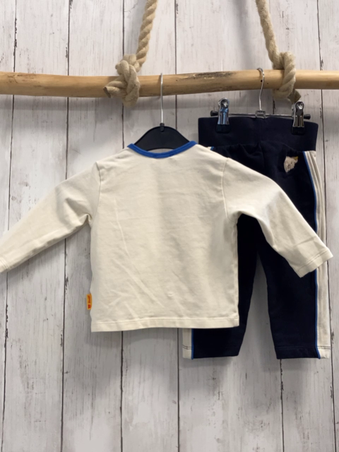 2tlg Steiff  Langarmshirt + Jogginghose  Gr. 68  creme Bärenköpfe + blau ceme hellblauer Seitenstreifen 