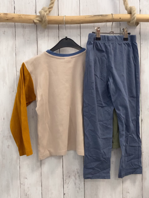 2tlg vertbaudet Schlafanzug Gr. 116  beige bunte Ärmel + blau