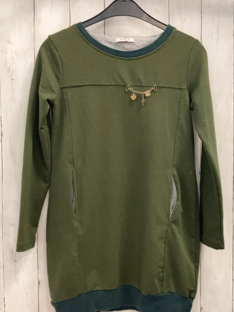Sara  Longpulli/Kleid  Gr. 152  oliv petrol Rippen Kette 