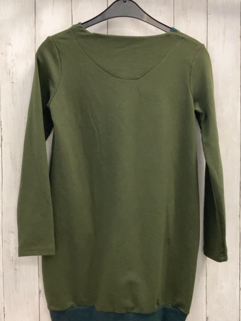 Sara  Longpulli/Kleid  Gr. 152  oliv petrol Rippen Kette 