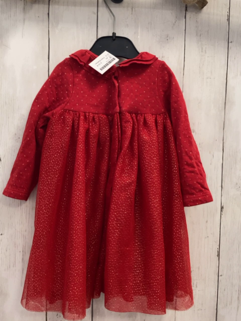 Petit Bateau  Kleid  Gr. 80  rot goldene Glitzerpunkte Tüllüberrck mit goldenen Punkten 