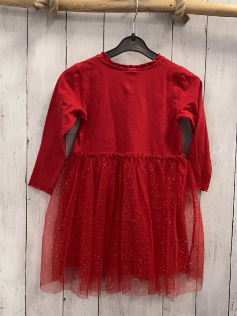 H&M  Kleid  Gr. 98  rot Tüllüberrock mit silber Glitzerpunkten 