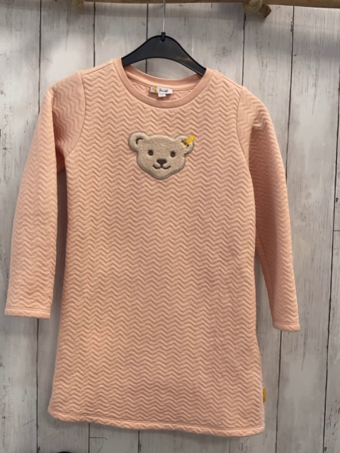 Steiff  Kleid  Gr. 116  lachs Zackenstreifen Plüschbärenkopf 