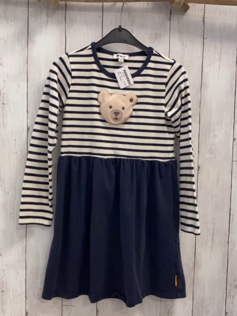 Steiff  Kleid  Gr. 122  weiß blau gestreiftes Oberteil blauer Rock Bärenkopf mit Quietscheton 