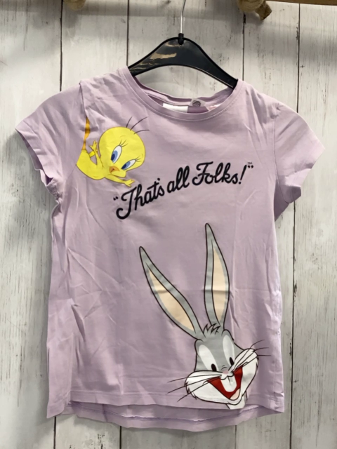 H&M  T-Shirt Gr. 122/128  heller lavendelton Hase Tweety Schrift 