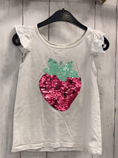   T-Shirt Gr. 116  weiß Pailettenerdbeere Rüschen 