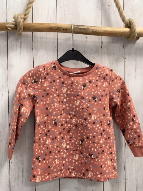   Pullover  Gr. 116  lachs Waldtiere Blätter 