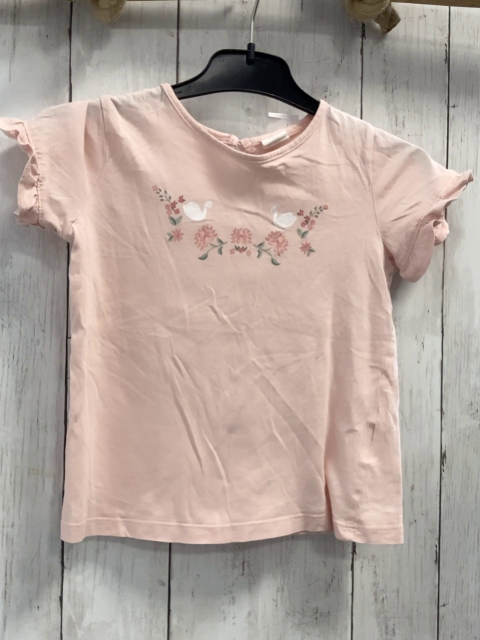 H&M  T-Shirt  Gr. 92  rosa Schwäne Blumen Rüschenbund 