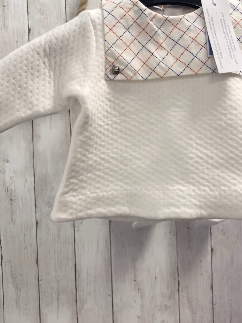 neu 2tlg Jacadi  Pullover + Babyhose  Gr. 56  weiß Struktur + Kragen mit blau roten Karos 