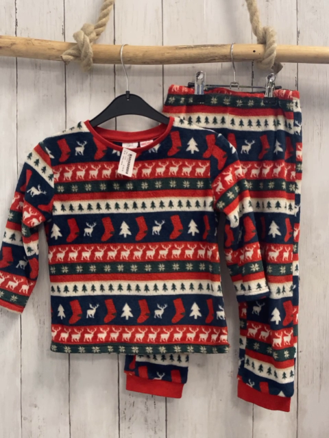 2tlg zara  Pullover + Leggings  Gr. 110  blau rot grün weiße Streifen Plüsch Weihnachtsmotive 