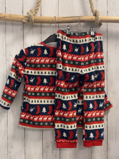 2tlg zara  Pullover + Leggings  Gr. 110  blau rot grün weiße Streifen Plüsch Weihnachtsmotive 