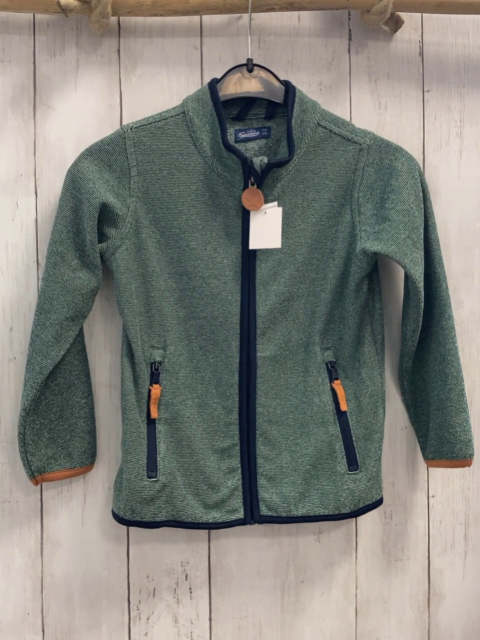  Fleecejacke Gr. 110  grün meliert blauer Bund