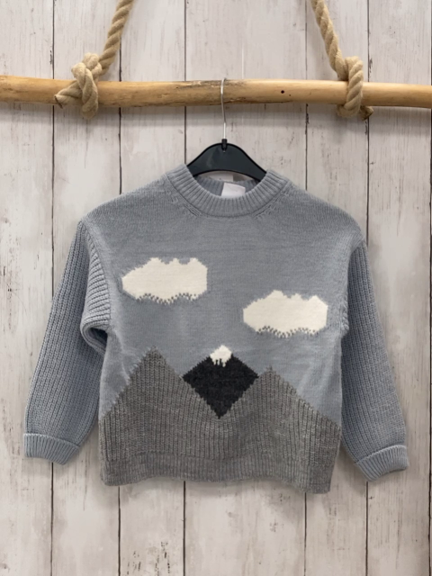 Zara  Pullover  Gr. 104  hellblau Strick Wolken Berge 