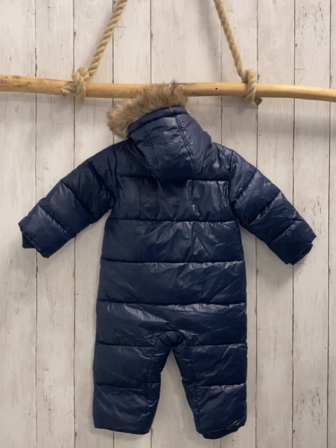Manguun Winteroverall Gr. 80  blau Kapuze mit Fellbund hellgrüne Roboter 