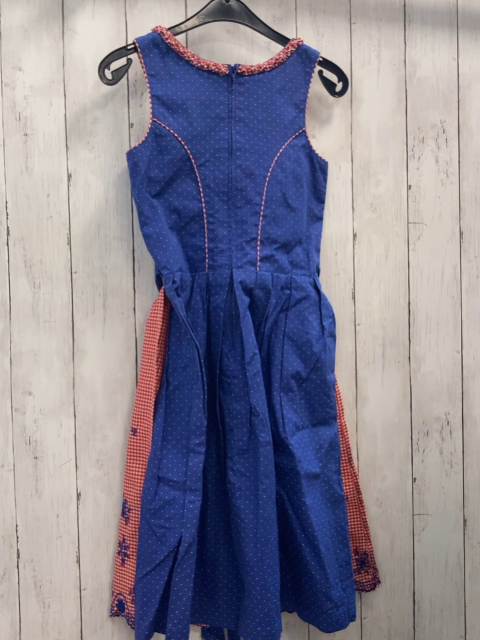 2tlg Original Steindl Trachtenkleid + Schürze Gr. 146  blau weiße Punkte + rot weiß kariert