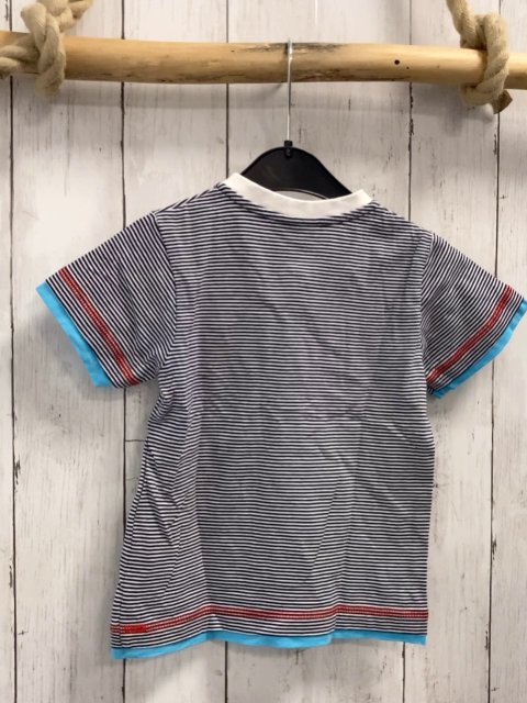   T-Shirt  Gr. 92  blau hellgraue Streifen hellblaure Bund rote Nähte 