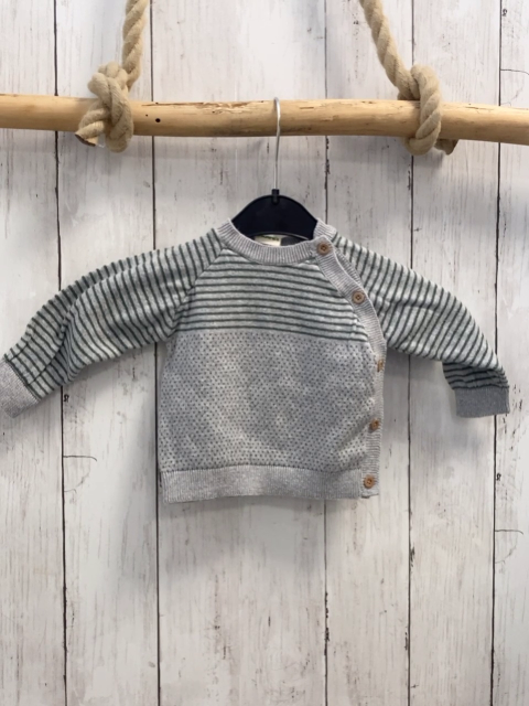 Alana  Pullover  Gr. 68  hellgrau + grüne Streifen + Punkte Strick