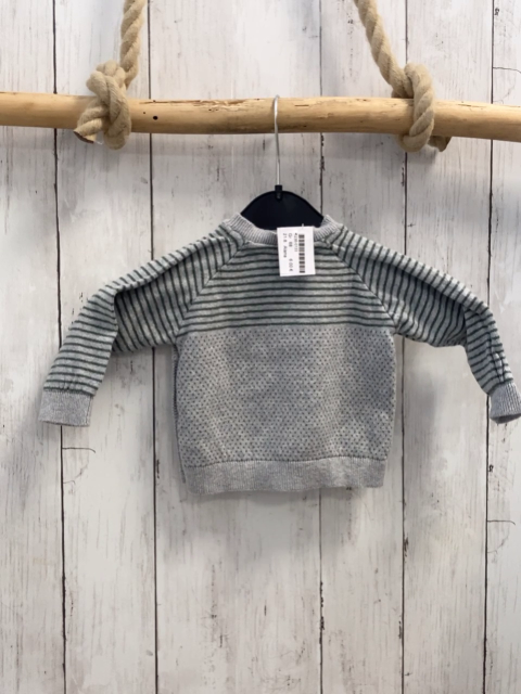 Alana  Pullover  Gr. 68  hellgrau + grüne Streifen + Punkte Strick