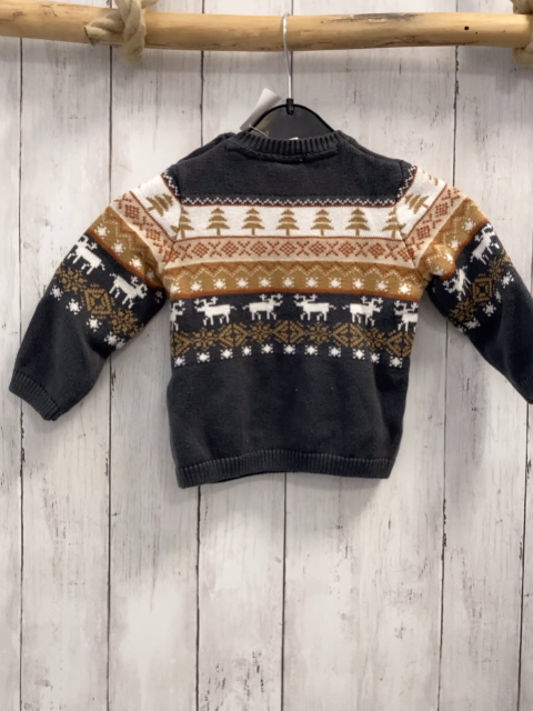   Pullover  Gr. 86  grau Strick + weiß beige ocker Streifen mit Muster  