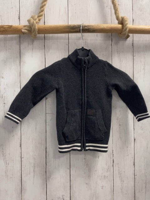  Strickjacke Gr. 80  grau weiße Streifen am Bund