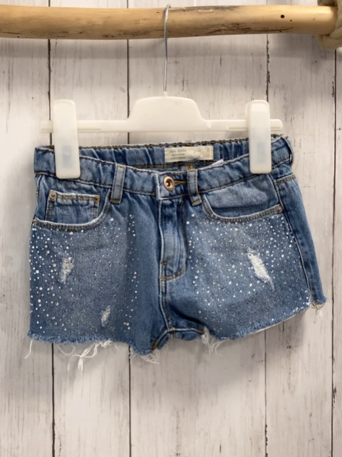 Zara  Shorts  Gr. 128  blau Jeans silber Steine Fransensaum