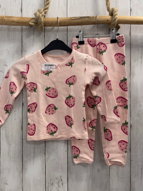 2tlg Langarmshirt + Leggings  Gr. 92  rosa Rippen Erdbeeren 