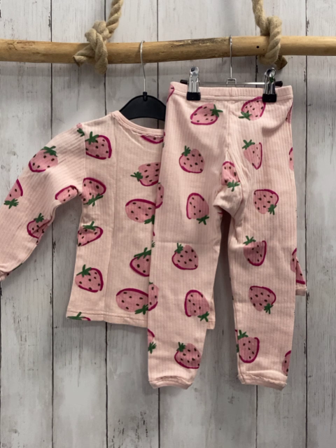 2tlg Langarmshirt + Leggings  Gr. 92  rosa Rippen Erdbeeren 