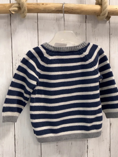 H&M  Pullover  Gr. 74  blau weiße Streifen Strick grauer Bund 
