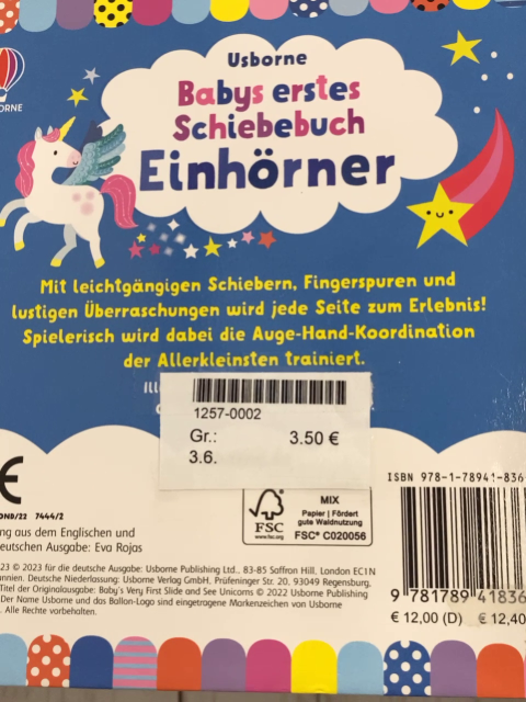  Pappbuch Babys erstes Schiebebuch Einhörner 