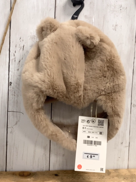 neu zara Mütze Gr. 0-1 J  beige Plüsch Ohren NP 9,95€