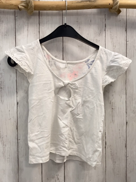   T-Shirt  Gr. 140  weiß Blumen mit goldenen Pailetten Rüschenärmel mit Lochstickerei