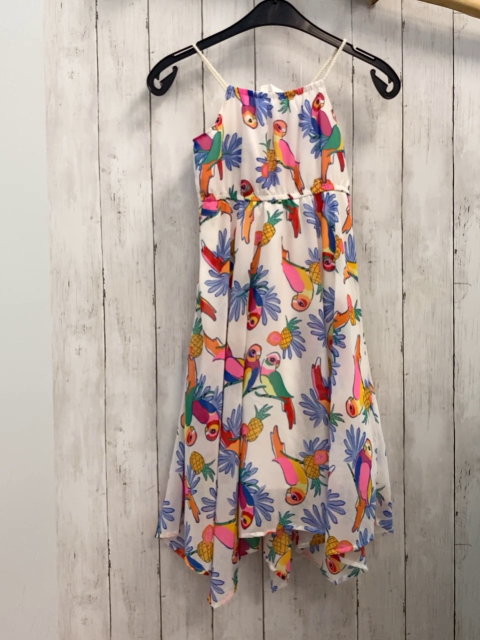 H&M  Kleid  Gr. 128  weiß bunte Papageien Ananas 