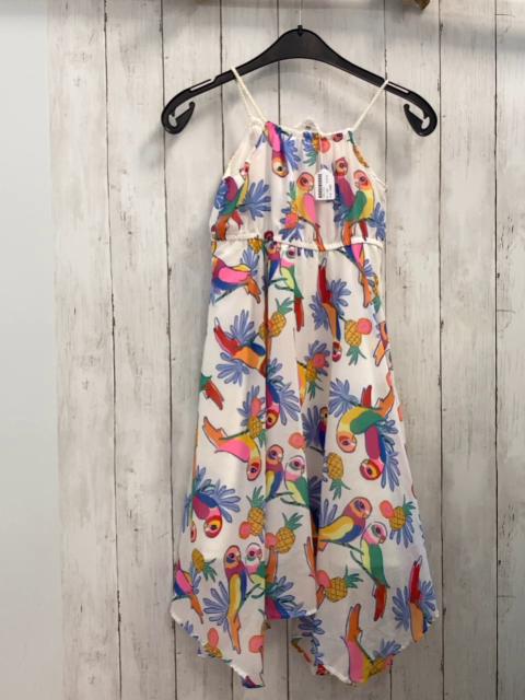 H&M  Kleid  Gr. 128  weiß bunte Papageien Ananas 