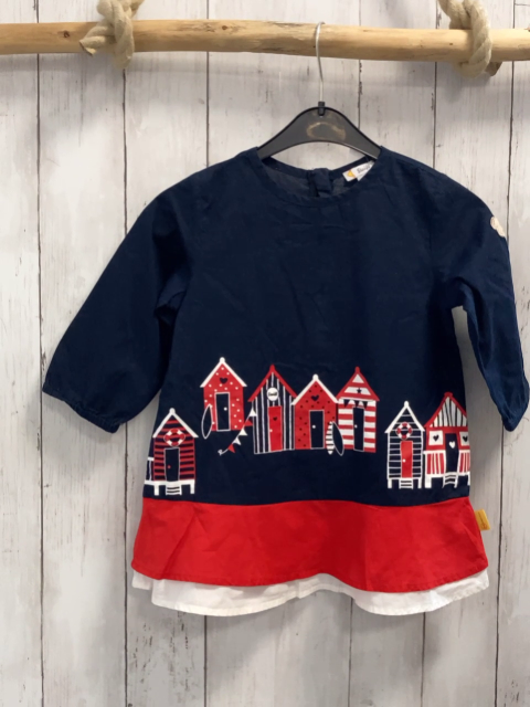 Steiff Kleid Gr. 110  blau rot weiß Häuser