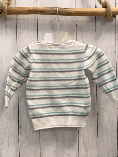   Pullover  Gr. 92  weiß mint graue Streifen Strick