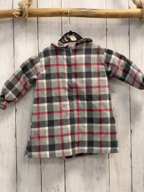 Doce de Coco  Kleid  Gr. 74  grau hellgrau rot weiß kariert weinroter Bommel 