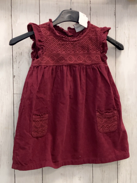   Kleid  Gr. 92  weinrot Kord gehäkelter Oberkörper + Taschen 