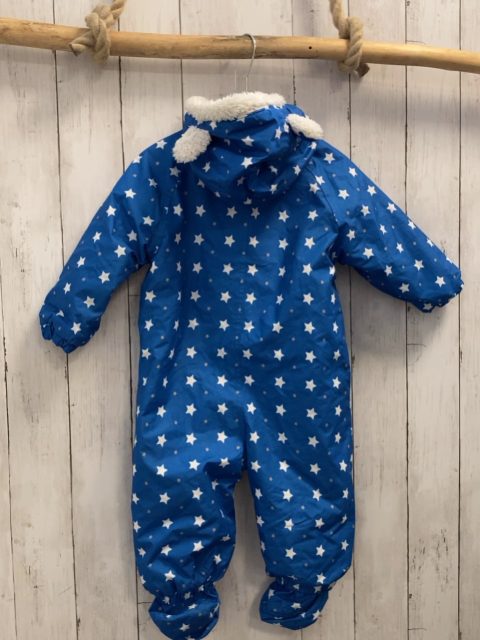   Winteroverall Gr. 86  blau weiß graue Sterne Kapuze mit weißem Teddyybund 
