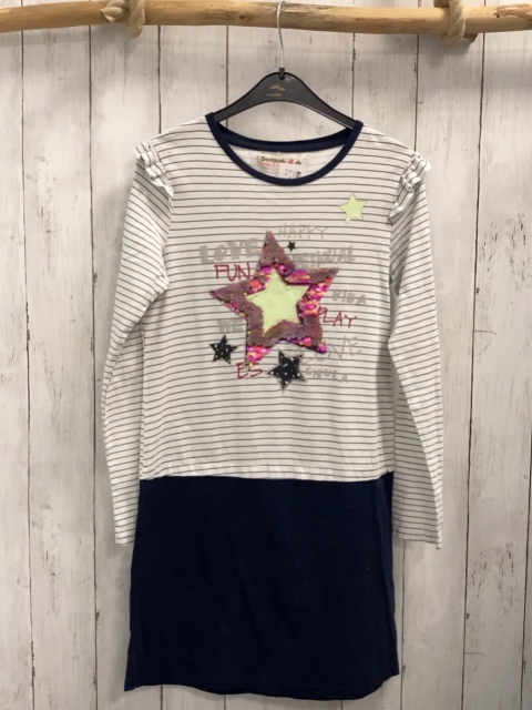 Desigual  Kleid  Gr. 146/152  weiß grau gestreiftes Oberteil mit Sternen mit Pailetten 