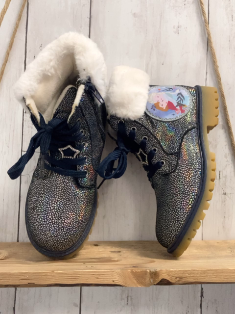   Boots  Gr. 32  blau mit silber bunt glänzendem Druck weißer Rellbund Bild mit Anna und Elsa 