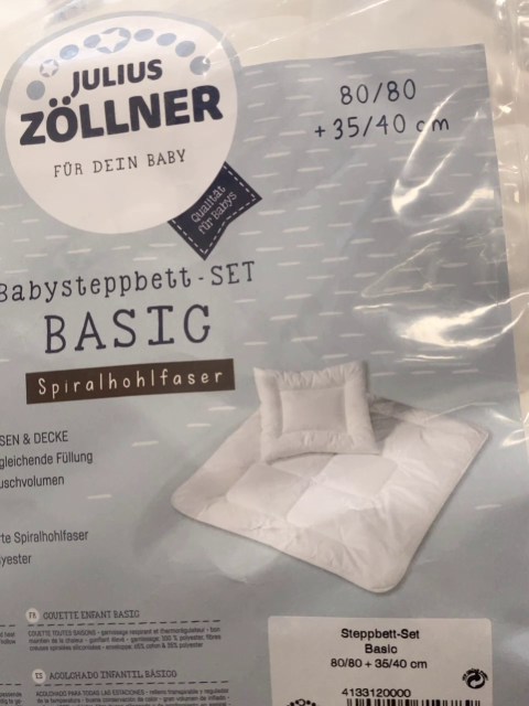 Julius Zöllner  Babysteppbett-Set  Decke und Kopfkissen  in transparenter Tasche 