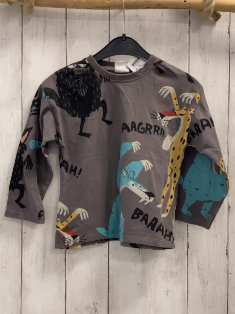 Zara  Langarmshirt  Gr. 98  grau bunte Monster schwarze Schrift 