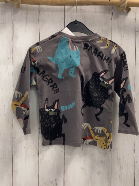 Zara  Langarmshirt  Gr. 98  grau bunte Monster schwarze Schrift 