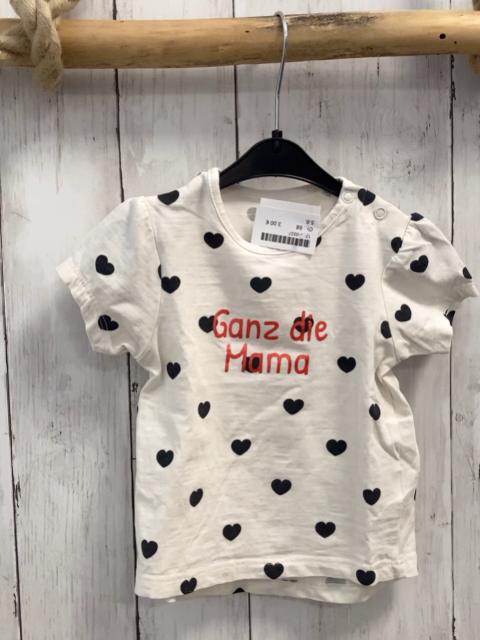   T-Shirt  Gr. 68  weiß schwarze Herzen rote Glitzerschrift
